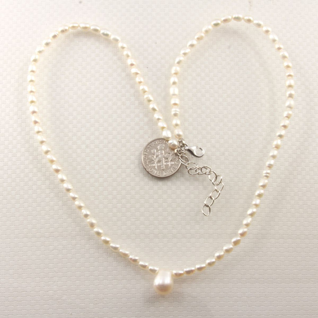 White Freshwater Pearl Necklace with Pendant & Silver Clasp