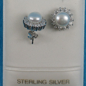 Sterling Silver White Pearl & CZ Stud Earrings – Classic Halo Style