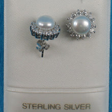Load image into Gallery viewer, Sterling Silver CZ Frame Cultured Pearl Stud Earrings