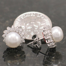 Load image into Gallery viewer, Sterling Silver CZ Frame Cultured Pearl Stud Earrings