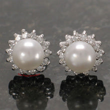Load image into Gallery viewer, Sterling Silver White Pearl &amp; CZ Stud Earrings – Classic Halo Style