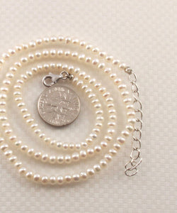White Seed Pearl Necklace – Adjustable with .925 Silver Clasp
