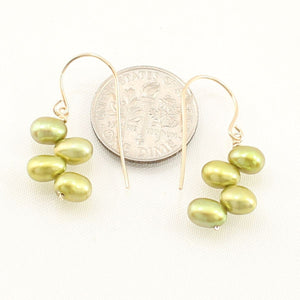 Gold-Filled Green Rice Pearl Earrings – Handcrafted Drop