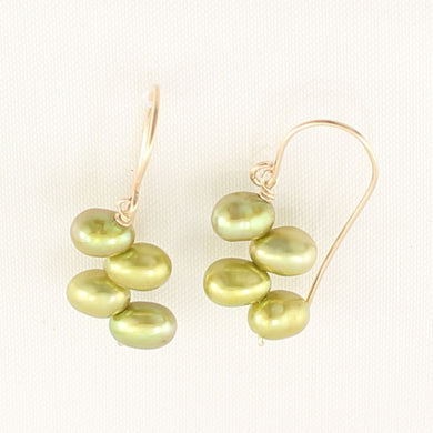 Gold-Filled Green Rice Pearl Earrings – Handcrafted Drop