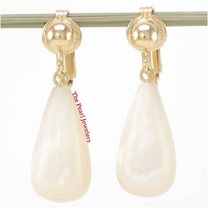 Gold-Filled Raindrop White Mother of Pearl Clip Earrings