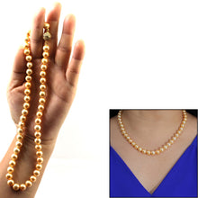 Load image into Gallery viewer, Golden Cultured Pearl Hand-Knotted Necklace with CZ Magnet Clasp