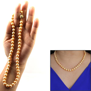 Golden Cultured Pearl Hand-Knotted Necklace with CZ Magnet Clasp