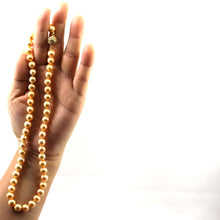 Load image into Gallery viewer, Golden Cultured Pearl Hand-Knotted Necklace with CZ Magnet Clasp