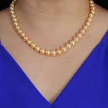 Load image into Gallery viewer, Golden Cultured Pearl Hand-Knotted Necklace with CZ Magnet Clasp