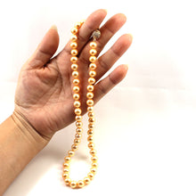 Load image into Gallery viewer, Golden Cultured Pearl Hand-Knotted Necklace with CZ Magnet Clasp