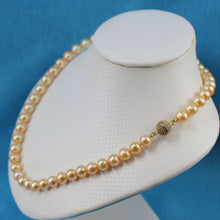 Load image into Gallery viewer, Golden Cultured Pearl Hand-Knotted Necklace with CZ Magnet Clasp