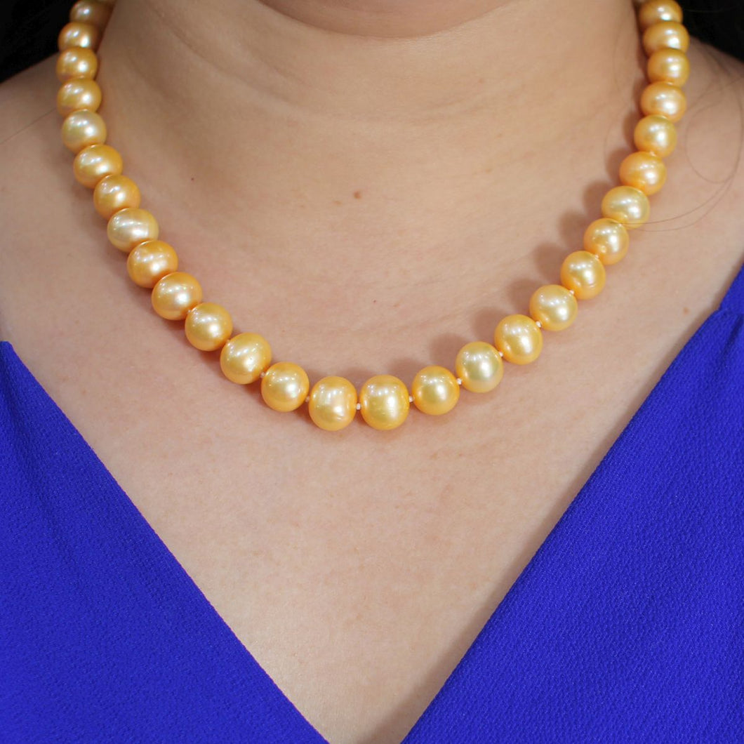Golden Freshwater Cultured Pearl Hand-Knotted Necklace with Jumbo Spring Ring Clasp