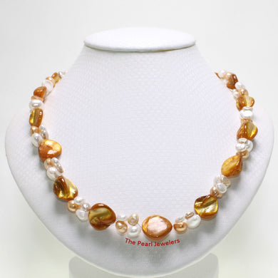 Golden Mother of Pearl & Freshwater Pearl Necklace