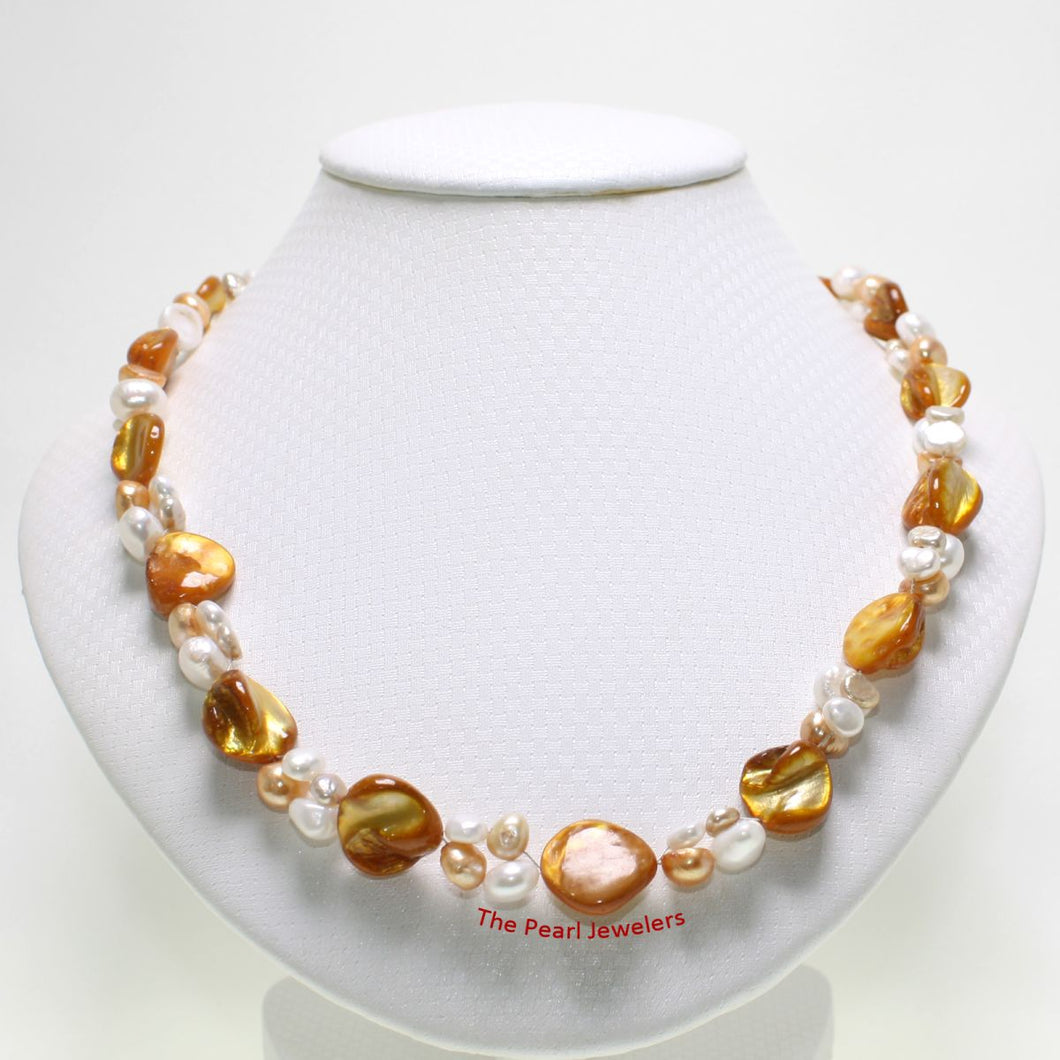 Golden Mother of Pearl & Freshwater Pearl Necklace