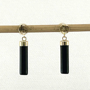 14K Yellow Gold Good Fortune Column Black Onyx Stud Earrings