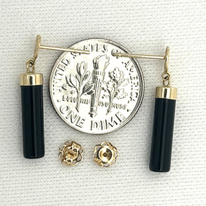 14K Yellow Gold Good Fortune Column Black Onyx Stud Earrings