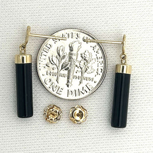 14K Yellow Gold Good Fortune Column Black Onyx Stud Earrings
