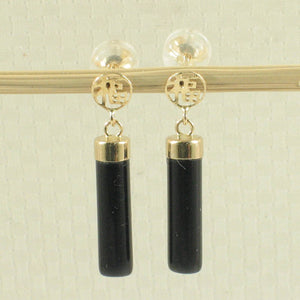 14K Yellow Gold Good Fortune Column Black Onyx Stud Earrings