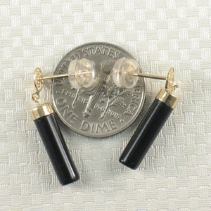 14K Yellow Gold Good Fortune Column Black Onyx Stud Earrings