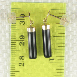 14K Yellow Gold Good Fortune Column Black Onyx Stud Earrings