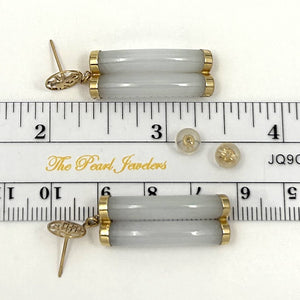 14K Yellow Gold “Good Luck” Celadon Green Curve Twin Tube Jadeite Earrings
