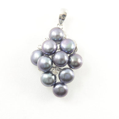 Grape Cluster Blue Pearl Pendant – 14k White Gold with Diamond Accents