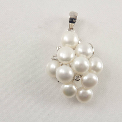 Grape Cluster White Pearl Pendant – 14k White Gold with Diamond Accents