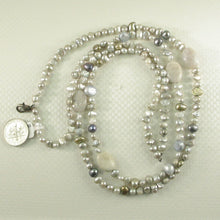 Load image into Gallery viewer, Gray Freshwater Pearl &amp; Agate Double Strand Necklace with 925 Silver Clasp