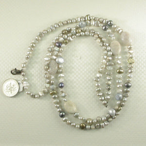 Gray Freshwater Pearl & Agate Double Strand Necklace with 925 Silver Clasp