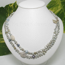 Load image into Gallery viewer, Gray Freshwater Pearl &amp; Agate Double Strand Necklace with 925 Silver Clasp