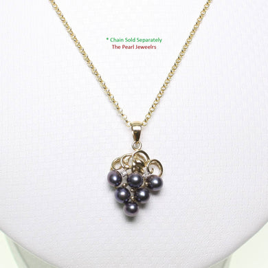 Gray Pearl Grape Pendant – 14k Yellow Gold + Diamonds