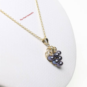 Gray Pearl Grape Pendant – 14k Yellow Gold + Diamonds