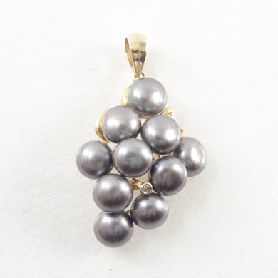 Gray Pearl Grape Cluster Pendant – 14k Yellow Gold & Diamonds