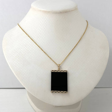 Greek Key 14kt Yellow Gold 30 mm Black Onyx Board Pendant Necklace