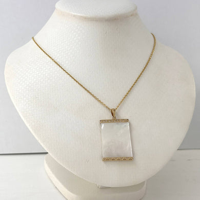 Greek Key 14kt Yellow Gold 30 mm Mother of Pearl Board Pendant
