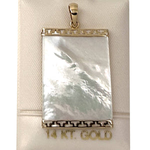 Greek Key 14kt Yellow Gold 30 mm Mother of Pearl Board Pendant