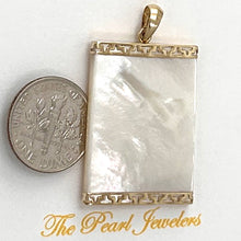 Load image into Gallery viewer, Greek Key 14kt Yellow Gold 30 mm Mother of Pearl Board Pendant