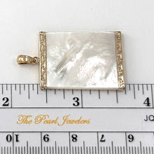 Load image into Gallery viewer, Greek Key 14kt Yellow Gold 30 mm Mother of Pearl Board Pendant
