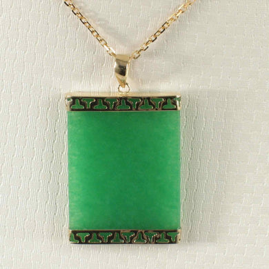 Greek Key 14kt Yellow Gold 22×30 mm Green Jade Board Pendant Necklace