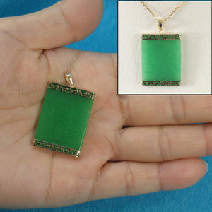 Greek Key 14kt Yellow Gold 22×30 mm Green Jade Board Pendant Necklace