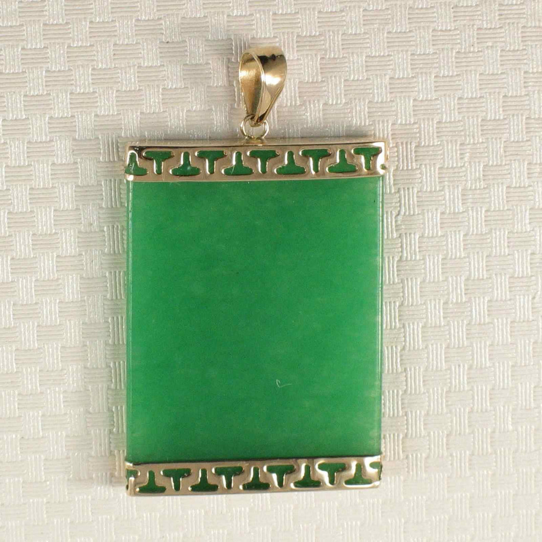 Greek Key 14kt Yellow Gold 22×30 mm Green Jade Board Pendant Necklace