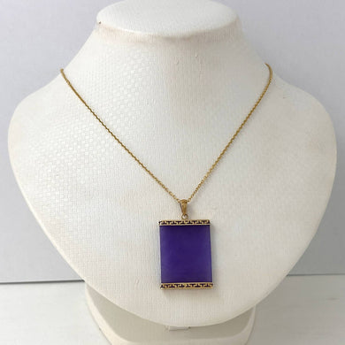 Greek Key 14kt Yellow Gold 30 mm Lavender Jade Board Pendant Necklace