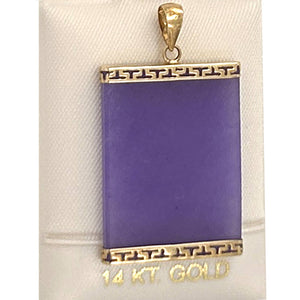 Greek Key 14kt Yellow Gold 30 mm Lavender Jade Board Pendant Necklace