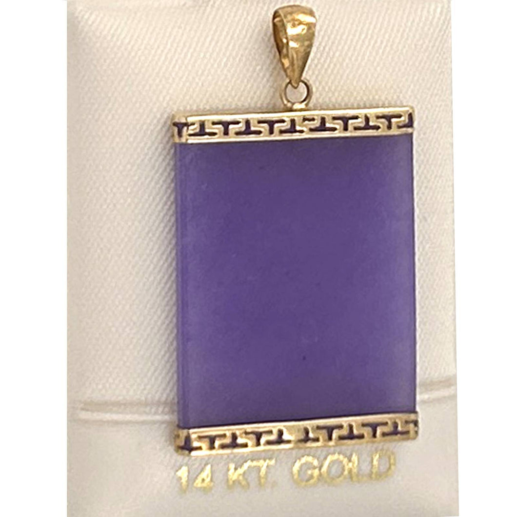 Greek Key 14kt Yellow Gold 30 mm Lavender Jade Board Pendant Necklace