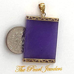 Greek Key 14kt Yellow Gold 30 mm Lavender Jade Board Pendant Necklace