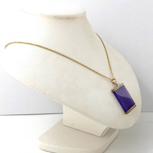 Greek Key 14kt Yellow Gold 30 mm Lavender Jade Board Pendant Necklace