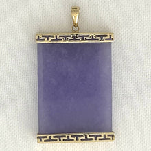 Load image into Gallery viewer, Greek Key Design 14k Yellow Solid Gold Rectangle Lavender Jade Board Pendant