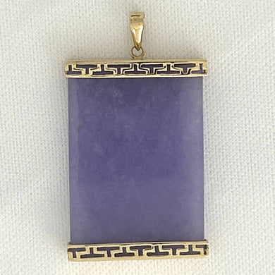 Greek Key Design 14k Yellow Solid Gold Rectangle Lavender Jade Board Pendant