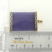 Load image into Gallery viewer, Greek Key Design 14k Yellow Solid Gold Rectangle Lavender Jade Board Pendant