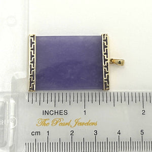 Greek Key Design 14k Yellow Solid Gold Rectangle Lavender Jade Board Pendant